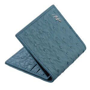 Handmade Ostrich Leather Slim Wallet – Seaside Blue Luxury Minimalist Wallet